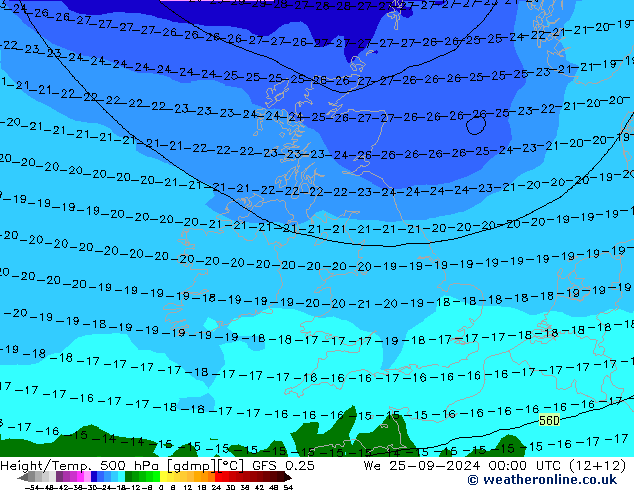 Z500/Rain (+SLP)/Z850 GFS 0.25 Mi 25.09.2024 00 UTC