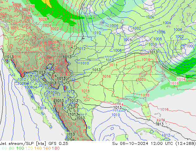 Jet stream/SLP GFS 0.25 Ne 06.10.2024 12 UTC