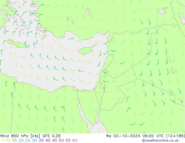 Wind 850 hPa GFS 0.25 We 02.10.2024 06 UTC