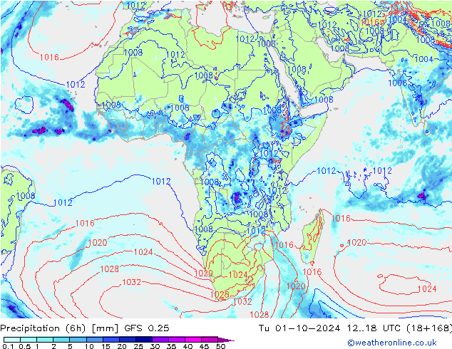 Z500/Rain (+SLP)/Z850 GFS 0.25 Tu 01.10.2024 18 UTC