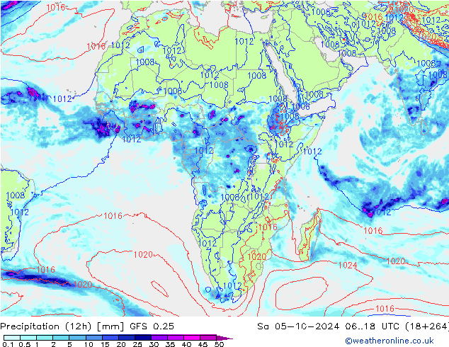 осадки (12h) GFS 0.25 сб 05.10.2024 18 UTC