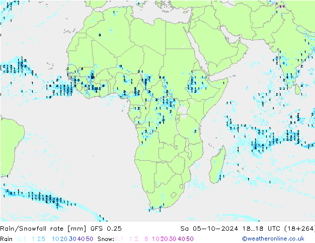 Rain/Snowfall rate GFS 0.25 Sa 05.10.2024 18 UTC