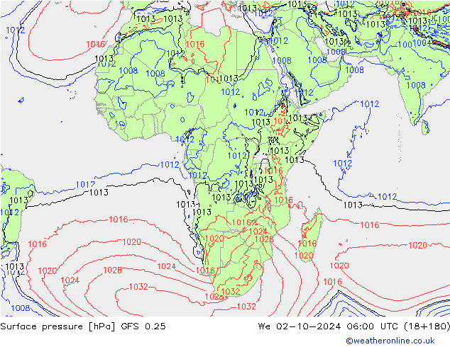 Luchtdruk (Grond) GFS 0.25 wo 02.10.2024 06 UTC