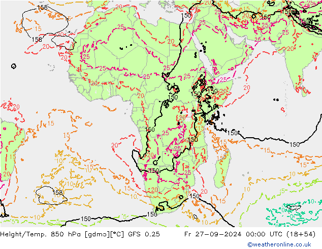 Z500/Rain (+SLP)/Z850 GFS 0.25  27.09.2024 00 UTC