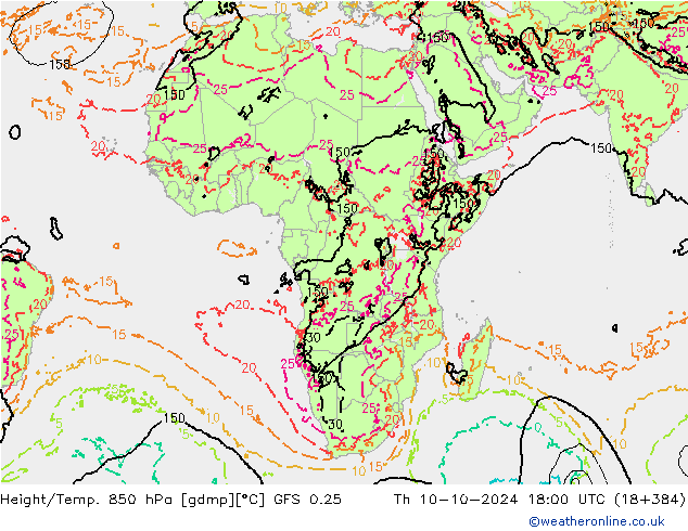 Z500/Rain (+SLP)/Z850 GFS 0.25 чт 10.10.2024 18 UTC