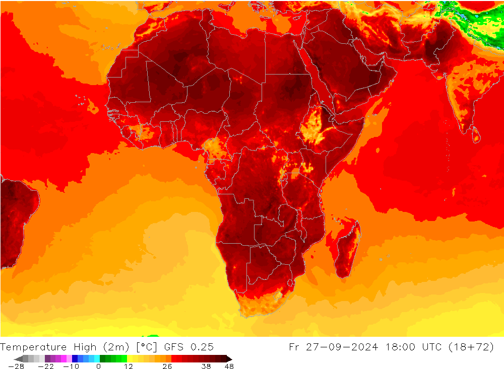 Maksimum Değer (2m) GFS 0.25 Cu 27.09.2024 18 UTC