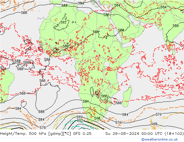 Height/Temp. 500 hPa GFS 0.25 Su 29.09.2024 00 UTC