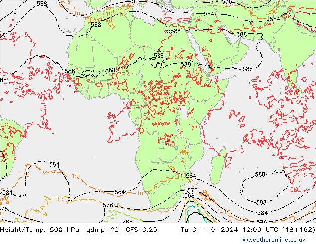 Z500/Rain (+SLP)/Z850 GFS 0.25 вт 01.10.2024 12 UTC