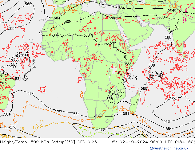 Z500/Rain (+SLP)/Z850 GFS 0.25 We 02.10.2024 06 UTC