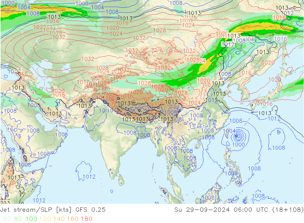 Jet stream/SLP GFS 0.25 Ne 29.09.2024 06 UTC