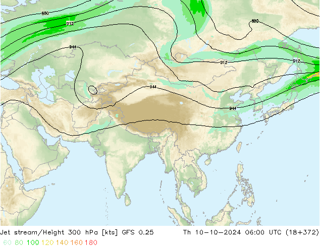 Jet stream/Height 300 hPa GFS 0.25 Th 10.10.2024 06 UTC