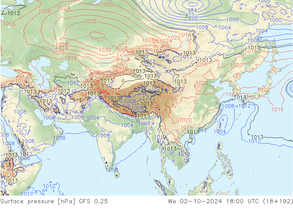 ciśnienie GFS 0.25 śro. 02.10.2024 18 UTC