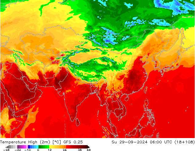 Maksimum Değer (2m) GFS 0.25 Paz 29.09.2024 06 UTC