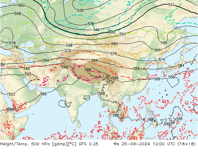 Z500/Rain (+SLP)/Z850 GFS 0.25 śro. 25.09.2024 12 UTC