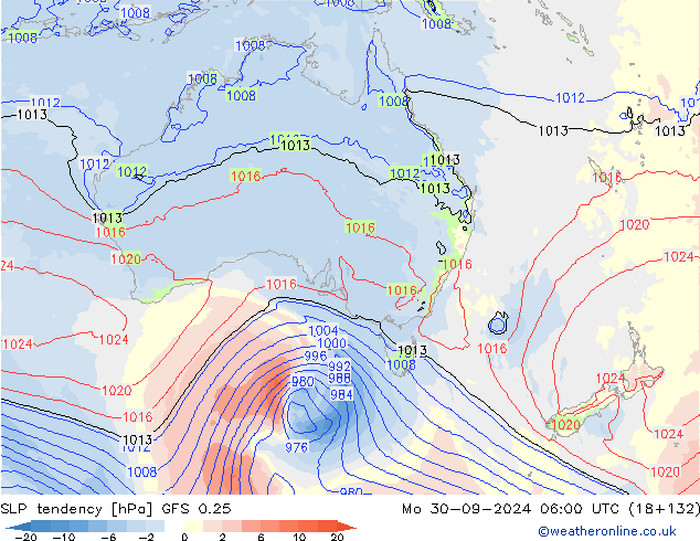 Tendenza di Pressione GFS 0.25 lun 30.09.2024 06 UTC