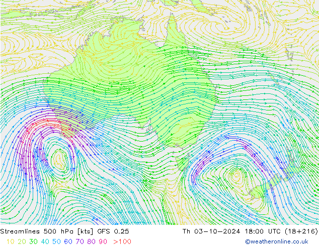 Streamlines 500 hPa GFS 0.25 Th 03.10.2024 18 UTC