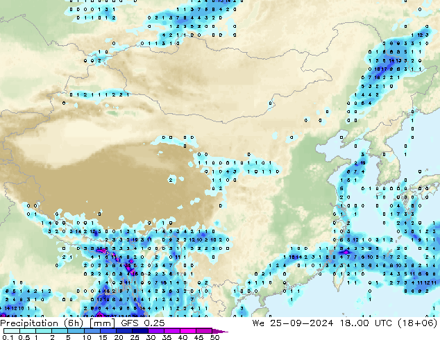 Z500/Rain (+SLP)/Z850 GFS 0.25 śro. 25.09.2024 00 UTC