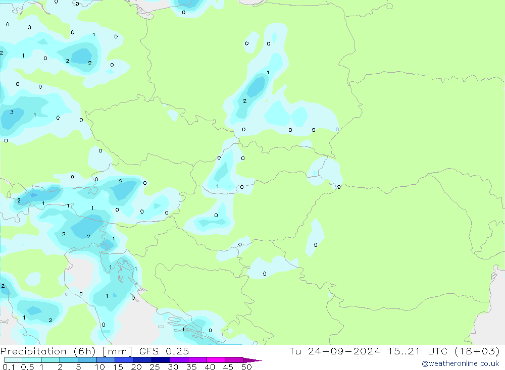 Z500/Rain (+SLP)/Z850 GFS 0.25 Út 24.09.2024 21 UTC