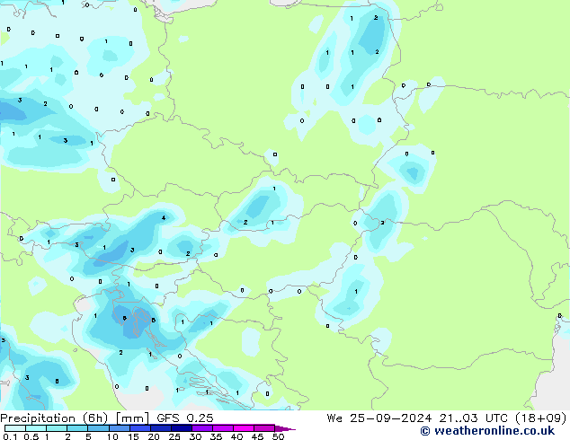 Z500/Rain (+SLP)/Z850 GFS 0.25 Qua 25.09.2024 03 UTC