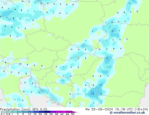 Precipitazione GFS 0.25 mer 25.09.2024 18 UTC