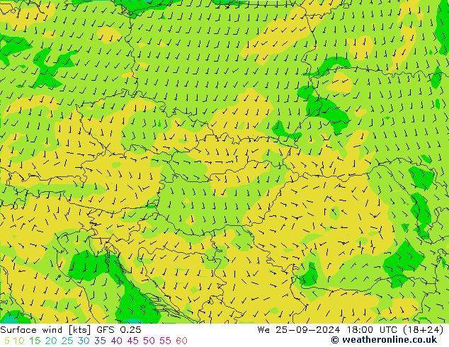 Vent 10 m GFS 0.25 mer 25.09.2024 18 UTC