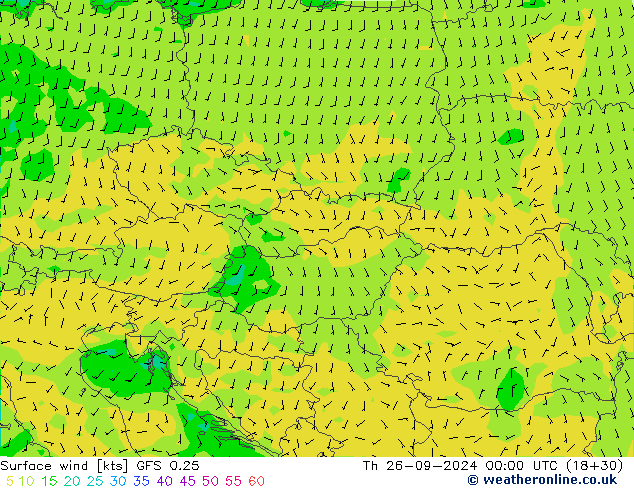 Surface wind GFS 0.25 Th 26.09.2024 00 UTC