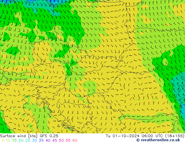 Vento 10 m GFS 0.25 mar 01.10.2024 06 UTC