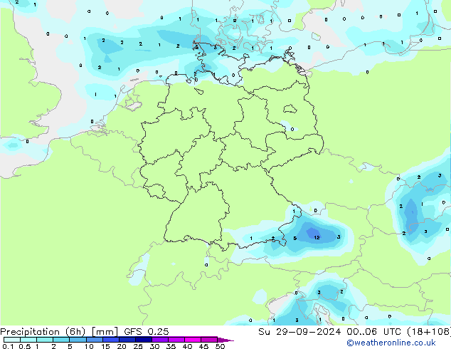 Z500/Rain (+SLP)/Z850 GFS 0.25 dom 29.09.2024 06 UTC