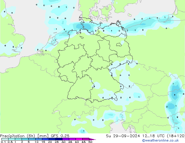 Nied. akkumuliert (6Std) GFS 0.25 So 29.09.2024 18 UTC