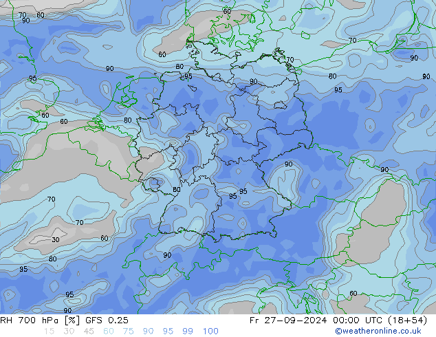 RH 700 hPa GFS 0.25 Fr 27.09.2024 00 UTC