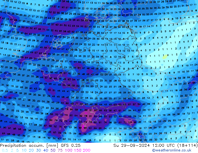 Precipitation accum. GFS 0.25 nie. 29.09.2024 12 UTC