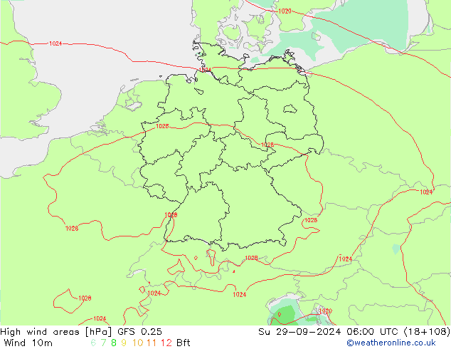 High wind areas GFS 0.25 Dom 29.09.2024 06 UTC