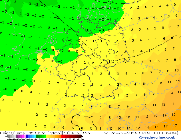 Height/Temp. 850 hPa GFS 0.25 So 28.09.2024 06 UTC