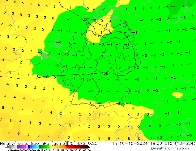 Z500/Rain (+SLP)/Z850 GFS 0.25 Do 10.10.2024 18 UTC