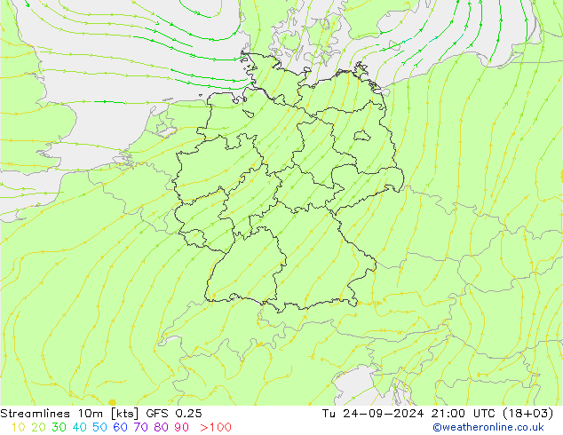 Línea de corriente 10m GFS 0.25 mar 24.09.2024 21 UTC