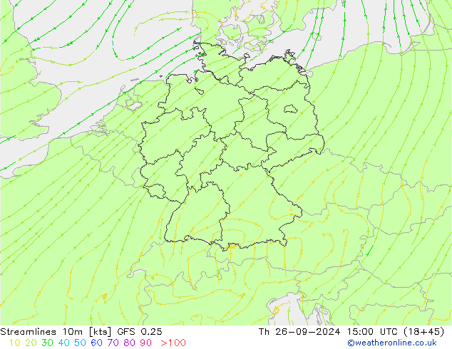 Streamlines 10m GFS 0.25 Th 26.09.2024 15 UTC