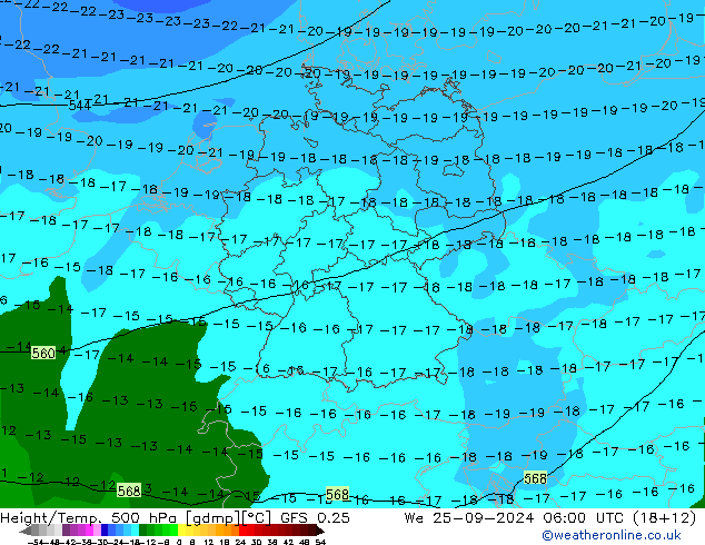 Z500/Rain (+SLP)/Z850 GFS 0.25 St 25.09.2024 06 UTC