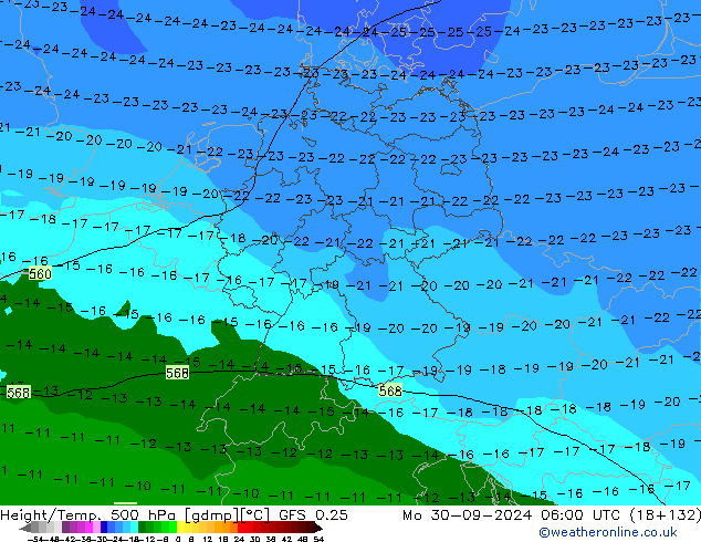 Z500/Rain (+SLP)/Z850 GFS 0.25 Po 30.09.2024 06 UTC