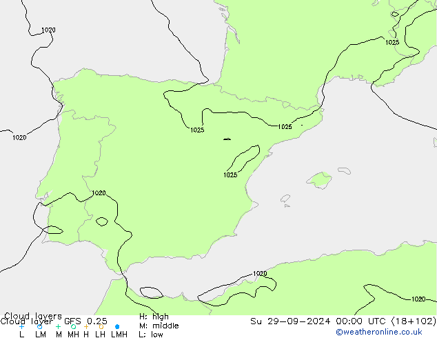 Cloud layer GFS 0.25 Su 29.09.2024 00 UTC