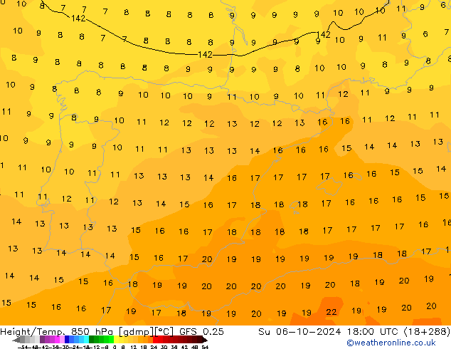 Height/Temp. 850 hPa GFS 0.25  06.10.2024 18 UTC