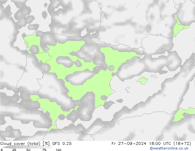 Bulutlar (toplam) GFS 0.25 Cu 27.09.2024 18 UTC