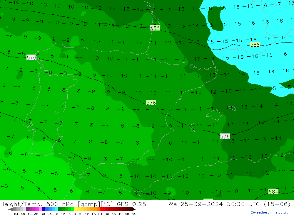 Z500/Rain (+SLP)/Z850 GFS 0.25 St 25.09.2024 00 UTC