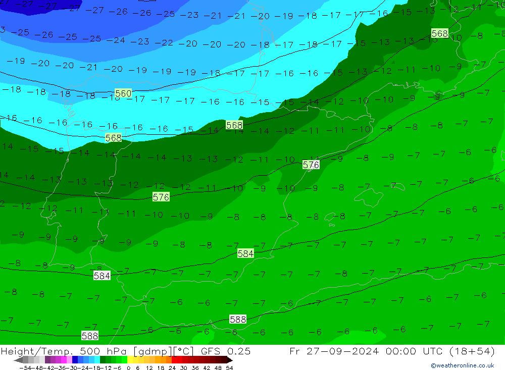 Géop./Temp. 500 hPa GFS 0.25 ven 27.09.2024 00 UTC