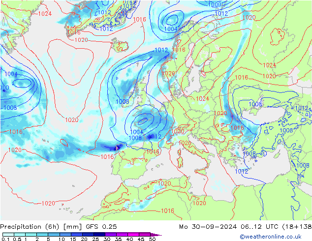 Z500/Rain (+SLP)/Z850 GFS 0.25 pon. 30.09.2024 12 UTC