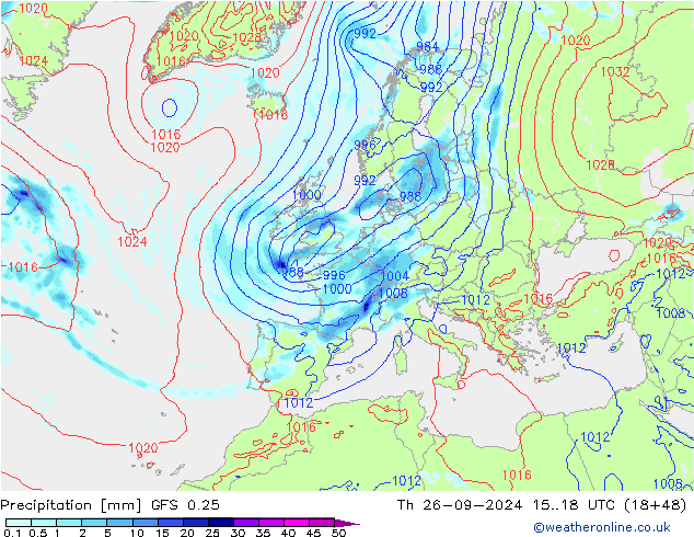 Precipitation GFS 0.25 Th 26.09.2024 18 UTC