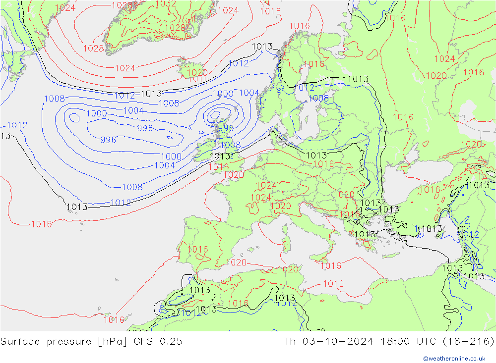 Surface pressure GFS 0.25 Th 03.10.2024 18 UTC