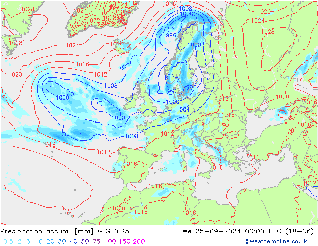 Precipitation accum. GFS 0.25  25.09.2024 00 UTC