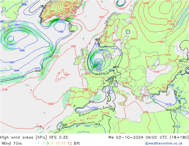 Izotacha GFS 0.25 śro. 02.10.2024 06 UTC