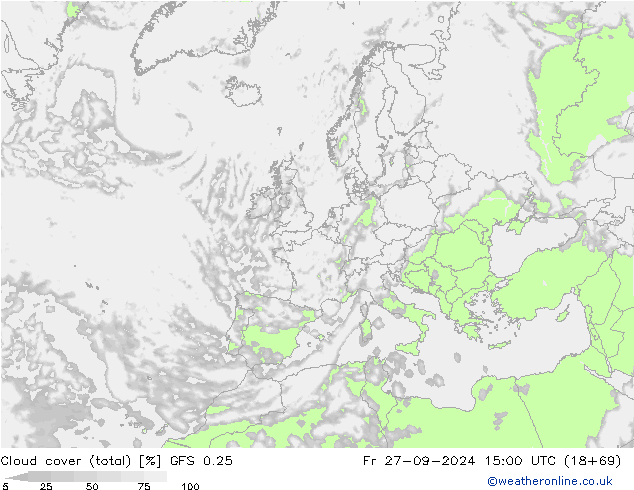 nuvens (total) GFS 0.25 Sex 27.09.2024 15 UTC