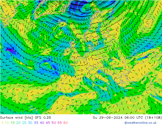 Surface wind GFS 0.25 Su 29.09.2024 06 UTC